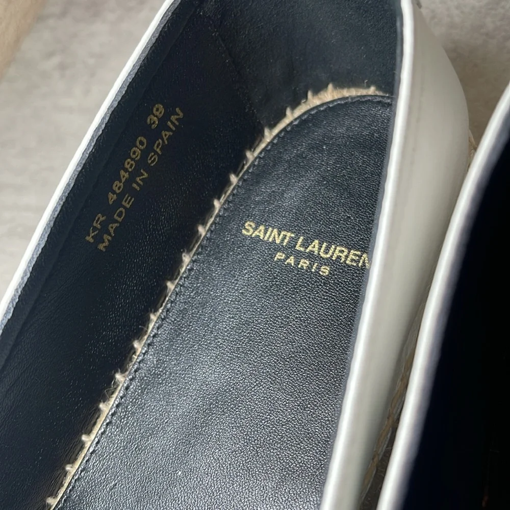 YSL Yves Saint Laurent White Leather Espadrilles Slip Ons Size 39 - Picture 12 of 12